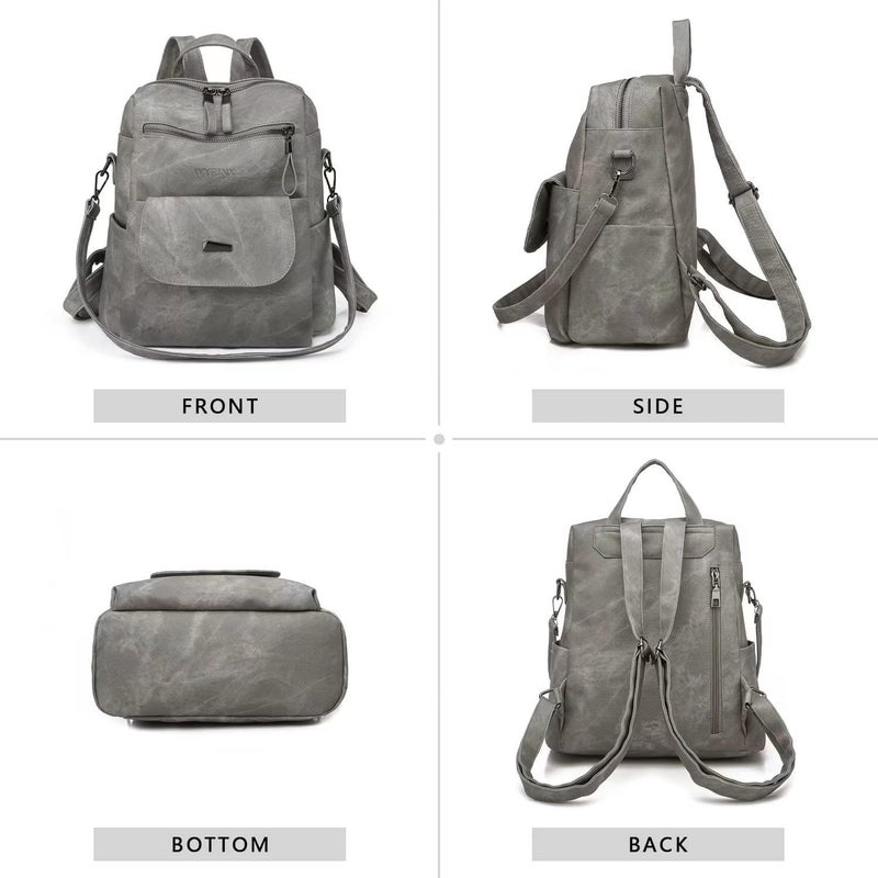 WYFJNX PU Leather Backpack Purse for Women Fashion Multipurpose Design Handbag Ladies Shoulder Bags Travel Backpack Grey - Image 3