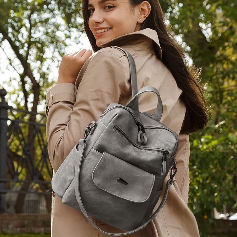 WYFJNX PU Leather Backpack Purse for Women Fashion Multipurpose Design Handbag Ladies Shoulder Bags Travel Backpack Grey - Image 5