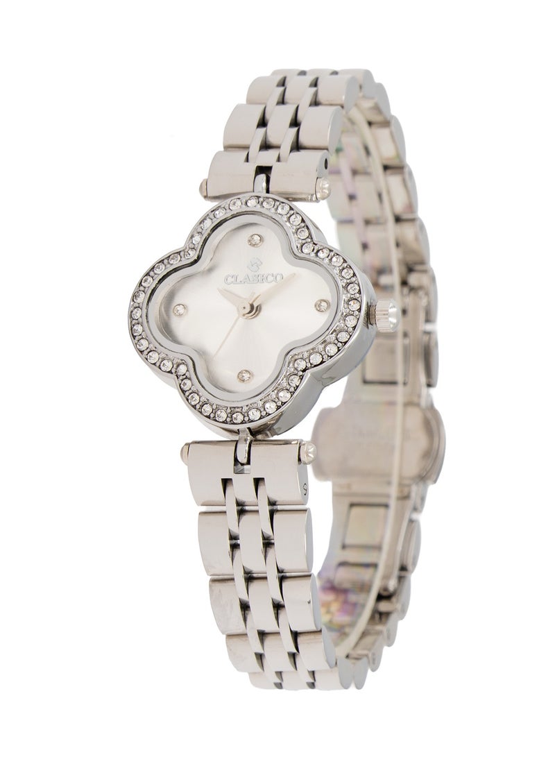 Clasico ساعة سوار ألماس الأنيقة بتصميم ورقة - لمسات فضية، ساعة نسائية عصرية ⏱️✨ - Image 2