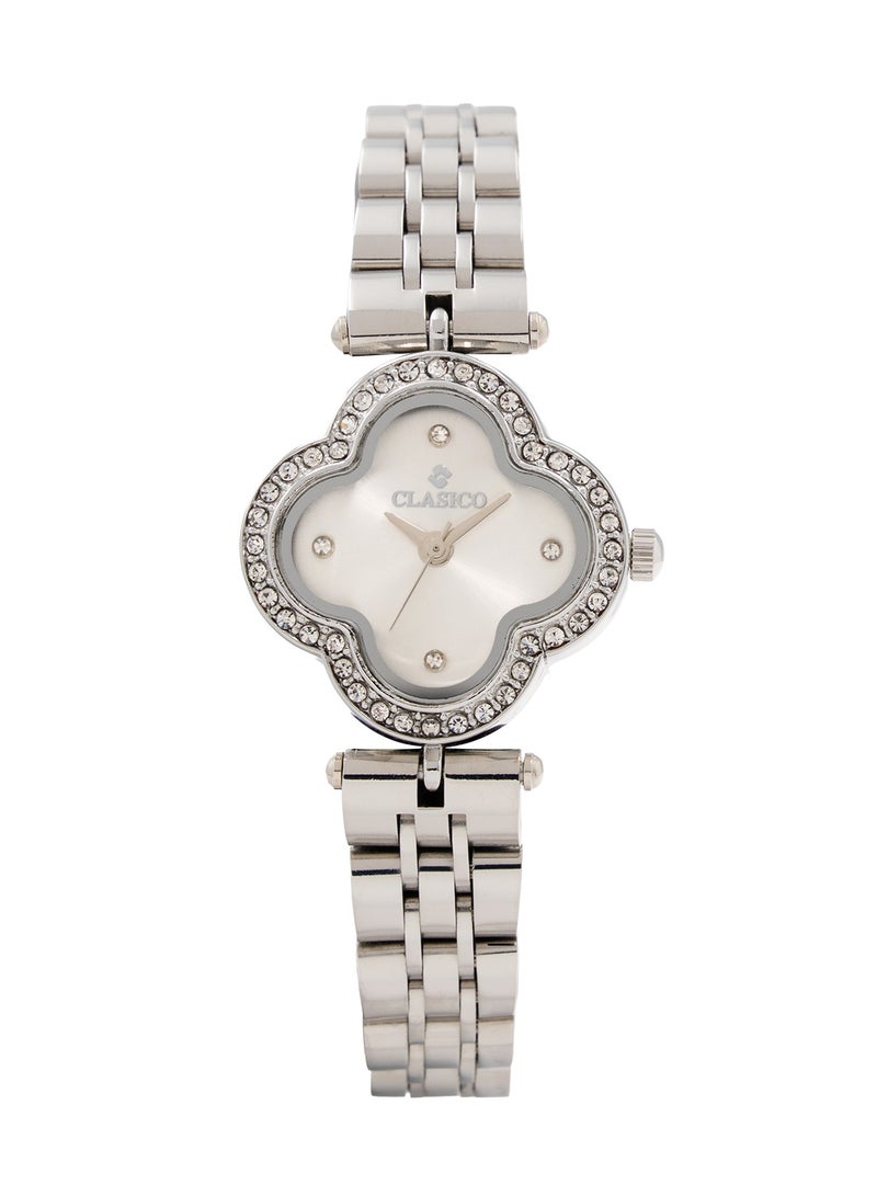 Clasico ساعة سوار ألماس الأنيقة بتصميم ورقة - لمسات فضية، ساعة نسائية عصرية ⏱️✨ - Image 1