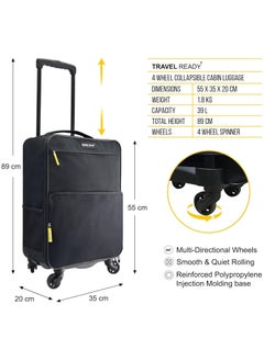 Travel Ready 4-Wheel Lightweight Collapsible Cabin Luggage. Made of High Tensile Strength Materials. Approved for Fly Dubai Emirates Air Arabia and all Major Airlines