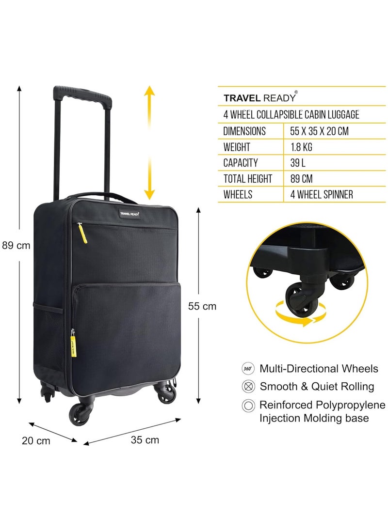TRAVEL READY - Travel Ready 4-Wheel Lightweight Collapsible Cabin Luggage. Made of High Tensile Strength Materials. Approved for Fly Dubai Emirates Air Arabia and all Major Airlines - Image 1