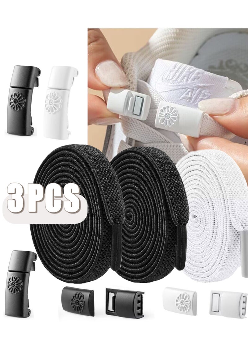 بينكو 3 قطع من أربطة الأحذية المطاطية بدون ربط، مع موصل قفل، أربطة أحذية بدون ربط (أسود/أبيض) - Image 1