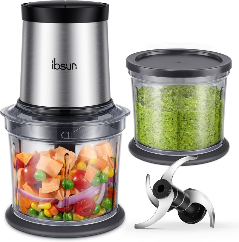 ibsun 4-Cup Food Processor, Electric Food Chopper with 2 Bowls, 2 Speeds and 4 Blades for Meat, Vegetables, Nuts, Mixing and Puree - Image 1