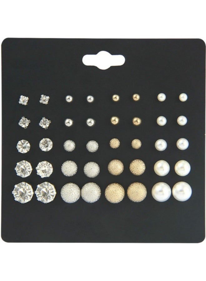Woofixer 20 pairs of earrings, minimalist style, crystal pearls, round and cubic kink alloy earrings, unisex - Image 4