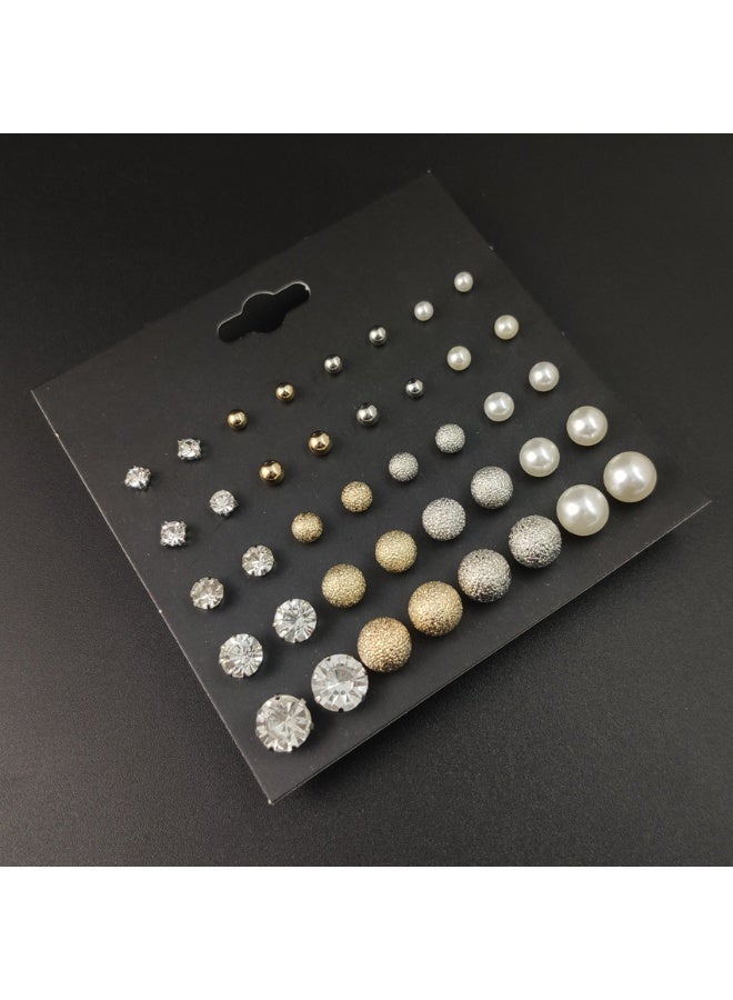 Woofixer 20 pairs of earrings, minimalist style, crystal pearls, round and cubic kink alloy earrings, unisex - Image 3