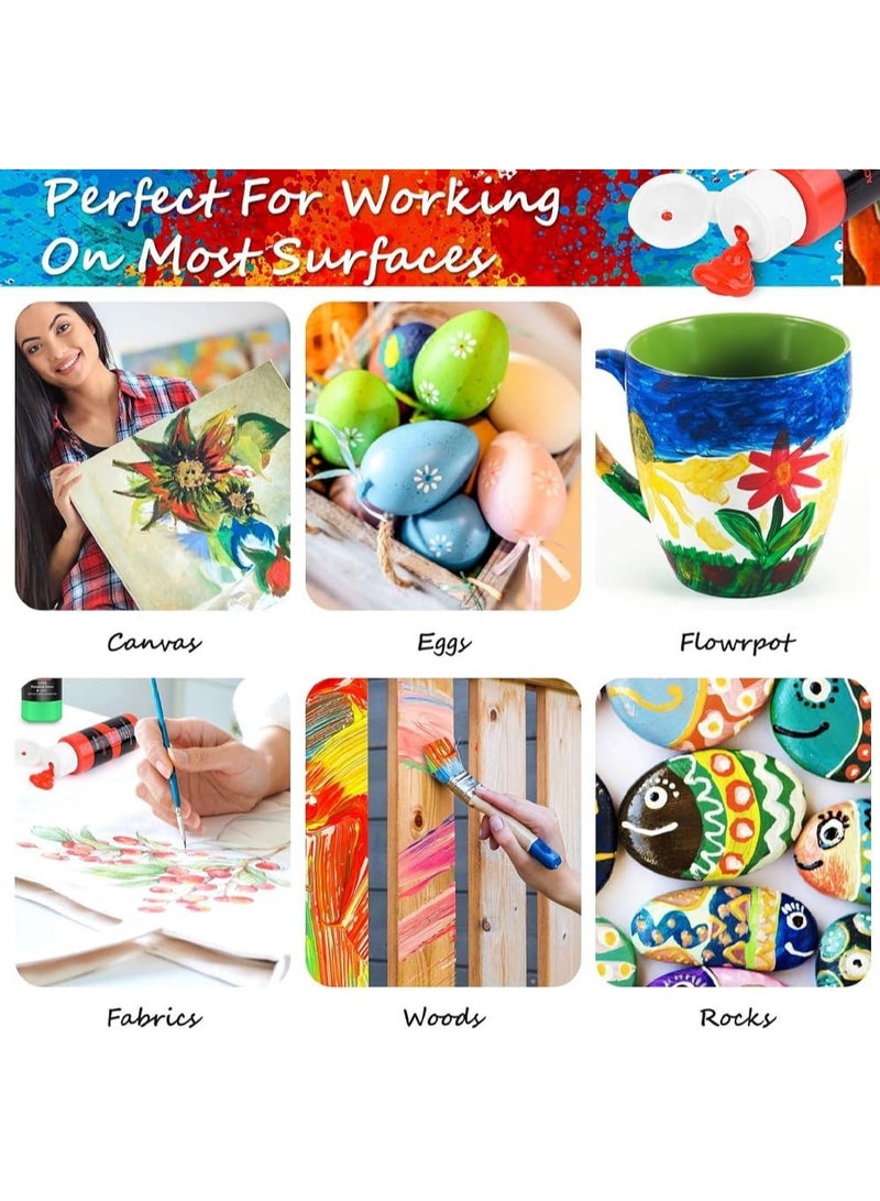 Taizz Ventures طقم ألوان أكريليك، 24 لون زاهي زجاجات 2.0 أونصة سائلة، طلاء فني غير سام مع مجموعة فرش 12 للرسم على القماش، الخشب، السيراميك، الصخور، مستلزمات الحرف للأطفال، المبتدئين، البالغين، الفنانين - Image 3
