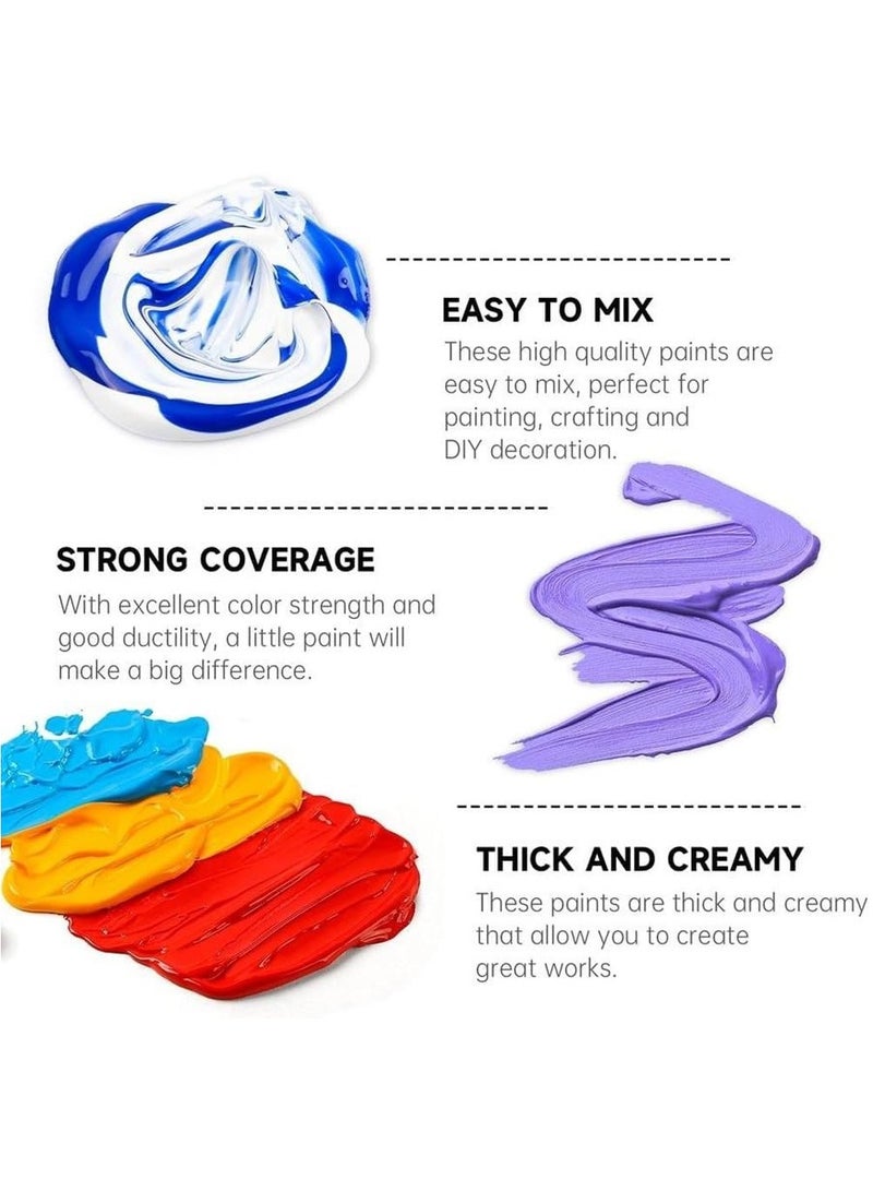 Taizz Ventures طقم ألوان أكريليك، 24 لون زاهي زجاجات 2.0 أونصة سائلة، طلاء فني غير سام مع مجموعة فرش 12 للرسم على القماش، الخشب، السيراميك، الصخور، مستلزمات الحرف للأطفال، المبتدئين، البالغين، الفنانين - Image 4