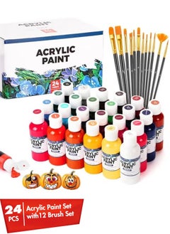 Acrylic Paint Set, 24 Vibrant Colors 2.0 fl oz Bottles, Non-Toxic Art Paint with 12 Brush Set for Canvas, Wood, Ceramic, Rock Painting, Craft Supplies for Kids, Beginners, Adults, Artists - pzsku/ZBE0640147F02EB0B051EZ/45/_/1737538556/cd8d5e41-773c-4419-83ba-920518b5e010