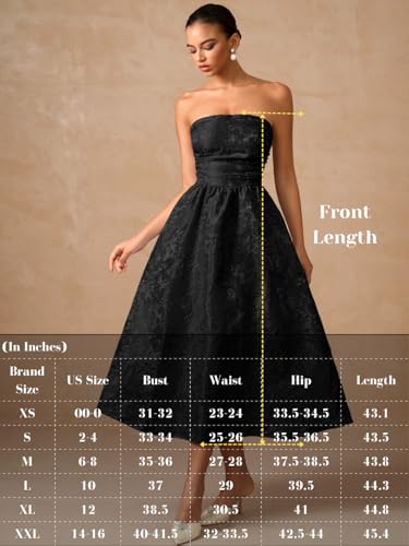 ShawGobow Strapless Corset Dress,Jacquard Formal Midi Dresses for Women,Wedding Guest Cocktail Party Outfits Black Large - Image 2