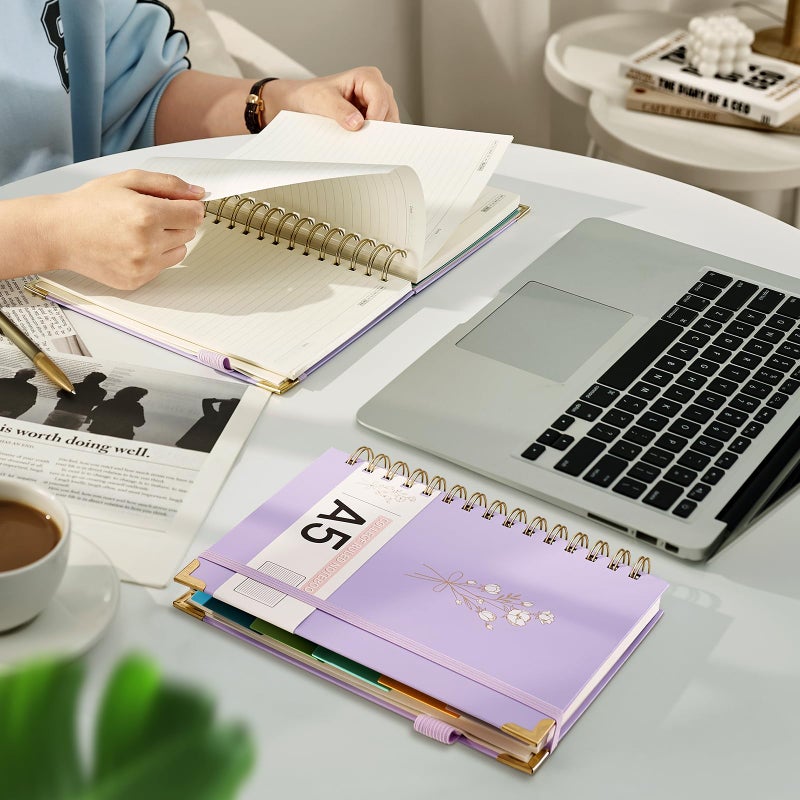 Ovesmusl Hardcover Spiral Notebooks 6.1" X 8.4" Note Taking 5 Subject Notebook College Ruled with Dividers 240 Pages 100GSM Aesthetic Spiral Notebook for Work School Cute Journals for Women Writing, Purple - Image 5