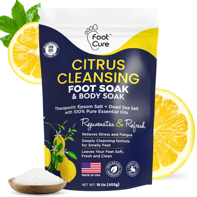 Foot Cure Citrus Detox Foot Soak with Epsom Salts  for Foot Callus Damaged Toenail Appearance Pedicure Spa and Soothing Sore Tired Feet  Made in USA  16oz