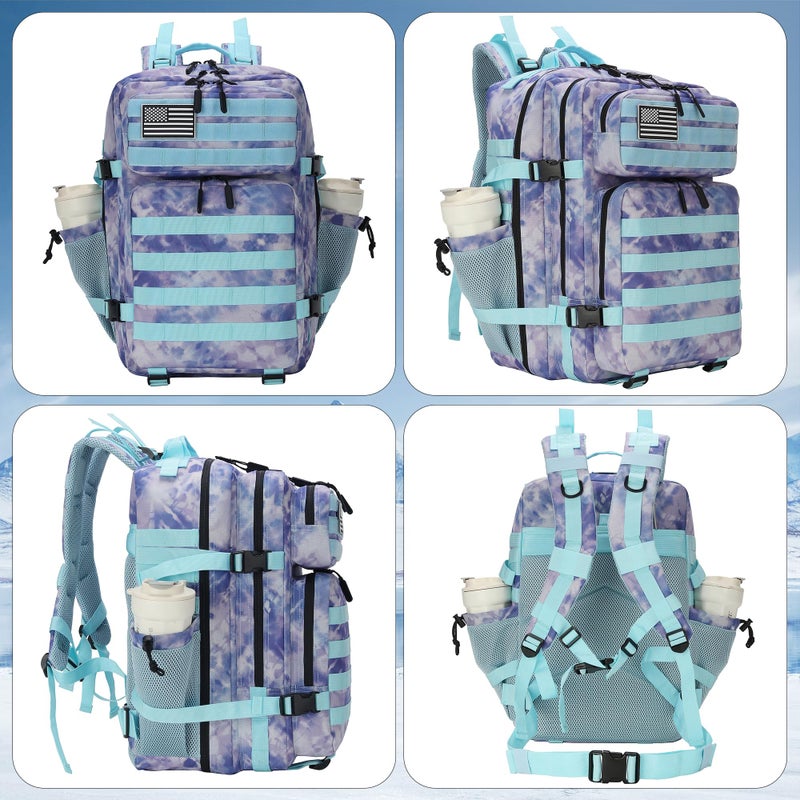 Lovelinks21 45L Tactical Assault Backpack 3 day assault pack with Molle Waterproof backpack Rucksack for Tactical Backpacks (Blue Tie-Dye) - Image 4
