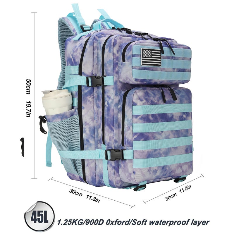 Lovelinks21 45L Tactical Assault Backpack 3 day assault pack with Molle Waterproof backpack Rucksack for Tactical Backpacks (Blue Tie-Dye) - Image 3