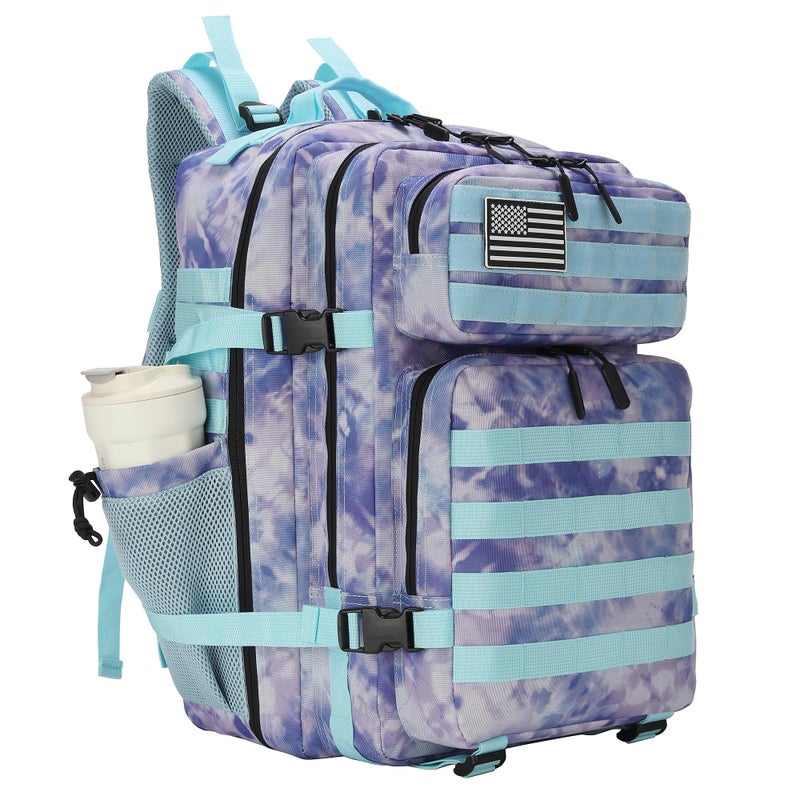 Lovelinks21 45L Tactical Assault Backpack 3 day assault pack with Molle Waterproof backpack Rucksack for Tactical Backpacks (Blue Tie-Dye) - Image 1