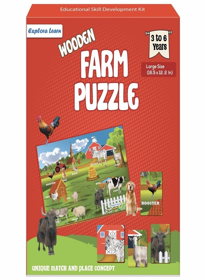 Exploralearn Wooden Farm Animal Puzzle for Kids 4-6 Years | 18 Pieces Animals Educational Wood Toddler Puzzle | Birthday Gift Kids Toys for 4-6 Years | Real Farm Animals - Image 1