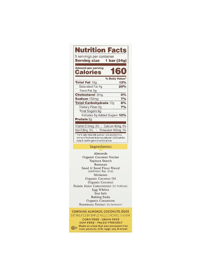 Simple Mills Simple Mills, Soft Baked Almond Flour Bars, Nutty Banana Bread, 5 Bars, 1.19 oz (34 g) Each  - Image 2