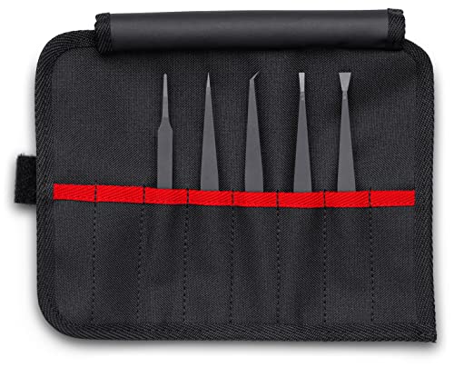 KNIPEX Tools 92 00 05 ESD 5 Pc Plastic Tweezer Set in a Tool RollESD Silver