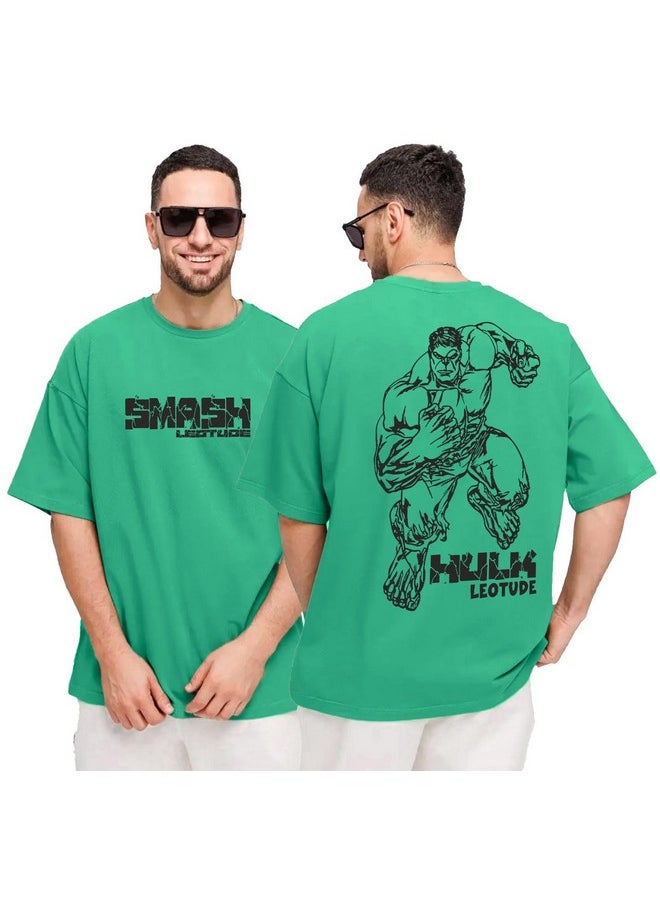 LEOTUDE - LEOTUDE Men's Cottonblend Oversized Half Sleeve Round Neck Shirt (Fs49_Rama_Hulk_P_Green_2Xl) - Image 1