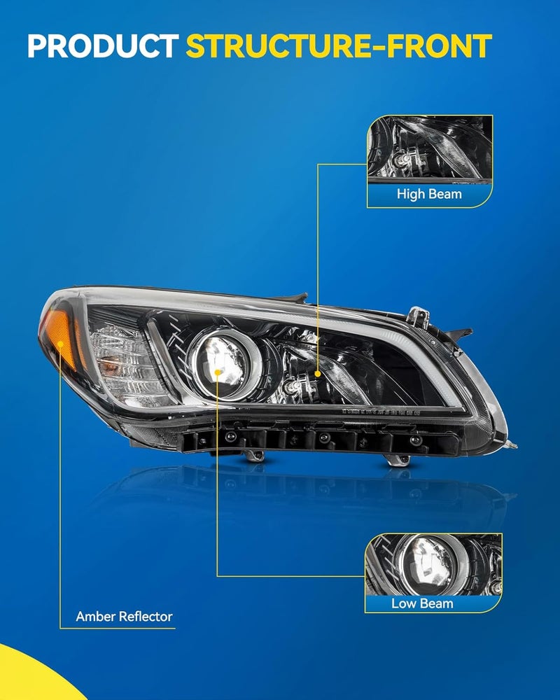 PHILTOP Headlight Assembly for 2015-2017 Hyundai Sonata Passenger Side - Black Housing, Amber Reflector, Clear Lens - Image 4