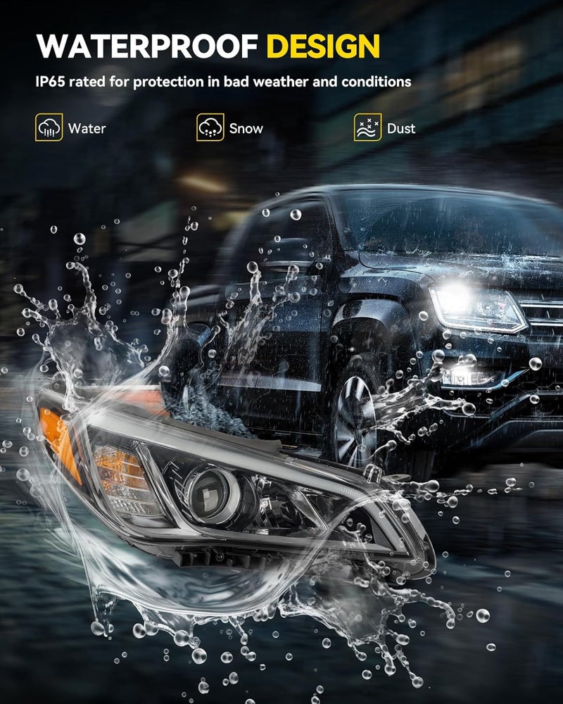 PHILTOP Headlight Assembly for 2015-2017 Hyundai Sonata Passenger Side - Black Housing, Amber Reflector, Clear Lens - Image 5