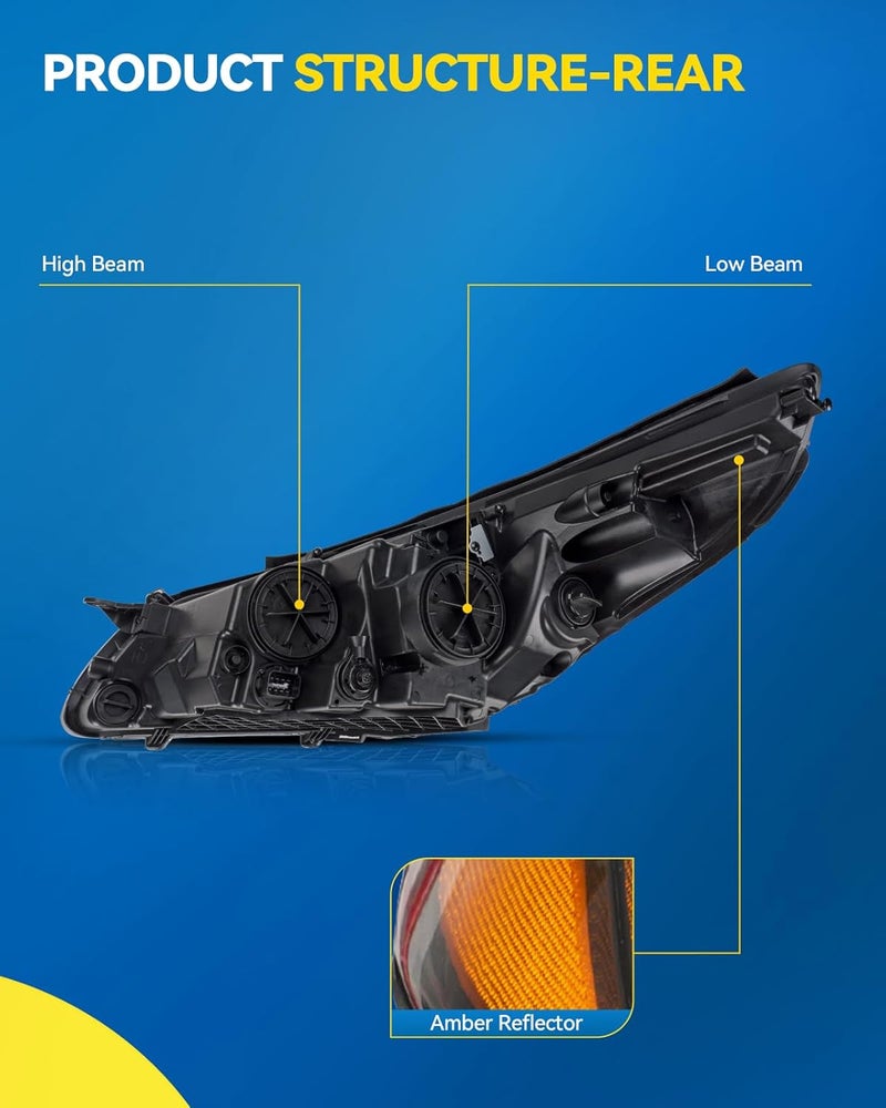 PHILTOP Headlight Assembly for 2015-2017 Hyundai Sonata Passenger Side - Black Housing, Amber Reflector, Clear Lens - Image 3
