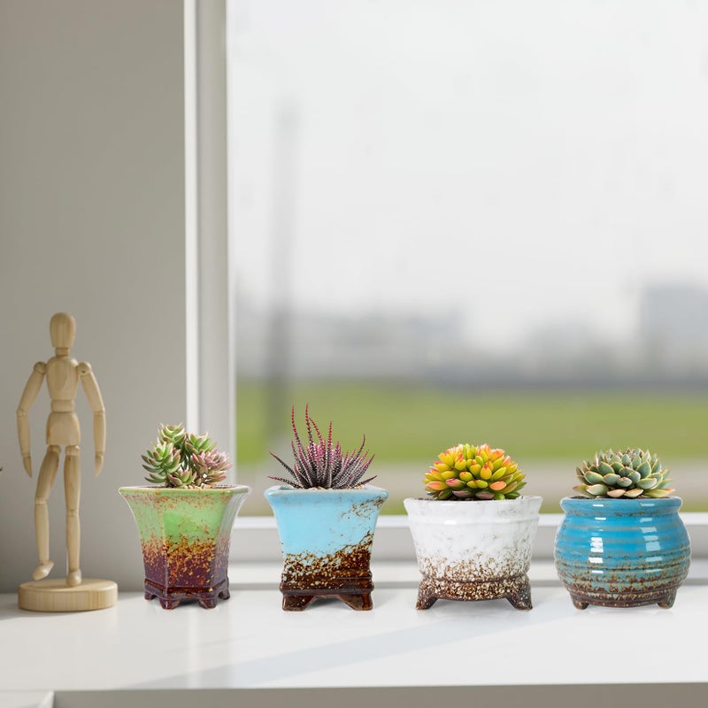 Artketty Succulent Pots - Small Succulent Plant Pot With Drainage Pack Of 6  Ceramic Cactus Planter Pots For Indoor Unique Flower Planter Container For Home Office Decor - Image 4