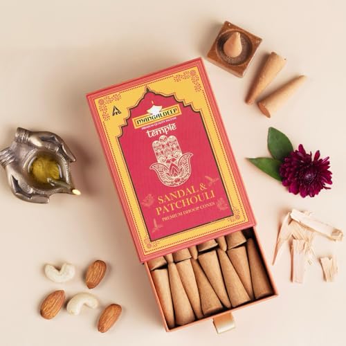 Mangaldeep Temple Premium Bambooless Dhoop Cones - Sandal & Patchouli - Ceramic Stand Inside - Charcoal Free (40 Cones) - Image 1