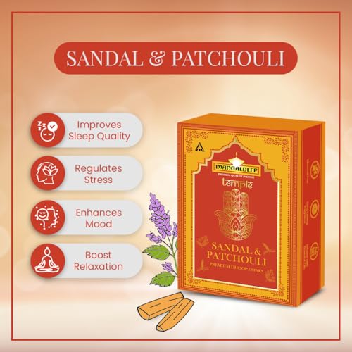 Mangaldeep Temple Premium Bambooless Dhoop Cones - Sandal & Patchouli - Ceramic Stand Inside - Charcoal Free (40 Cones) - Image 3