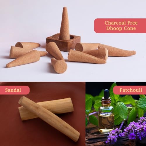 Mangaldeep Temple Premium Bambooless Dhoop Cones - Sandal & Patchouli - Ceramic Stand Inside - Charcoal Free (40 Cones) - Image 4
