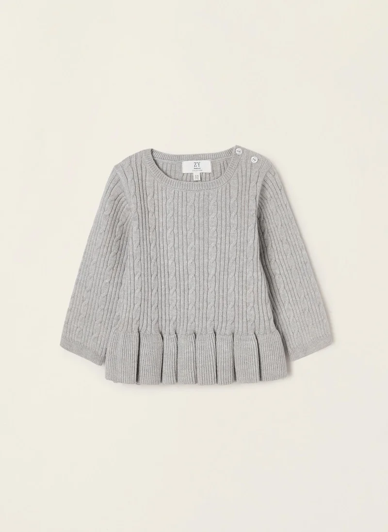 زيبي Ribbed Jumper with Twisted Knit for Newborn Baby Girls, Grey