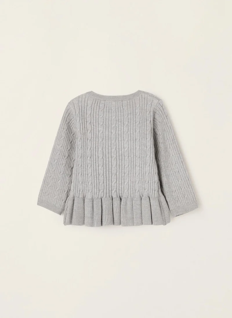 زيبي Ribbed Jumper with Twisted Knit for Newborn Baby Girls, Grey