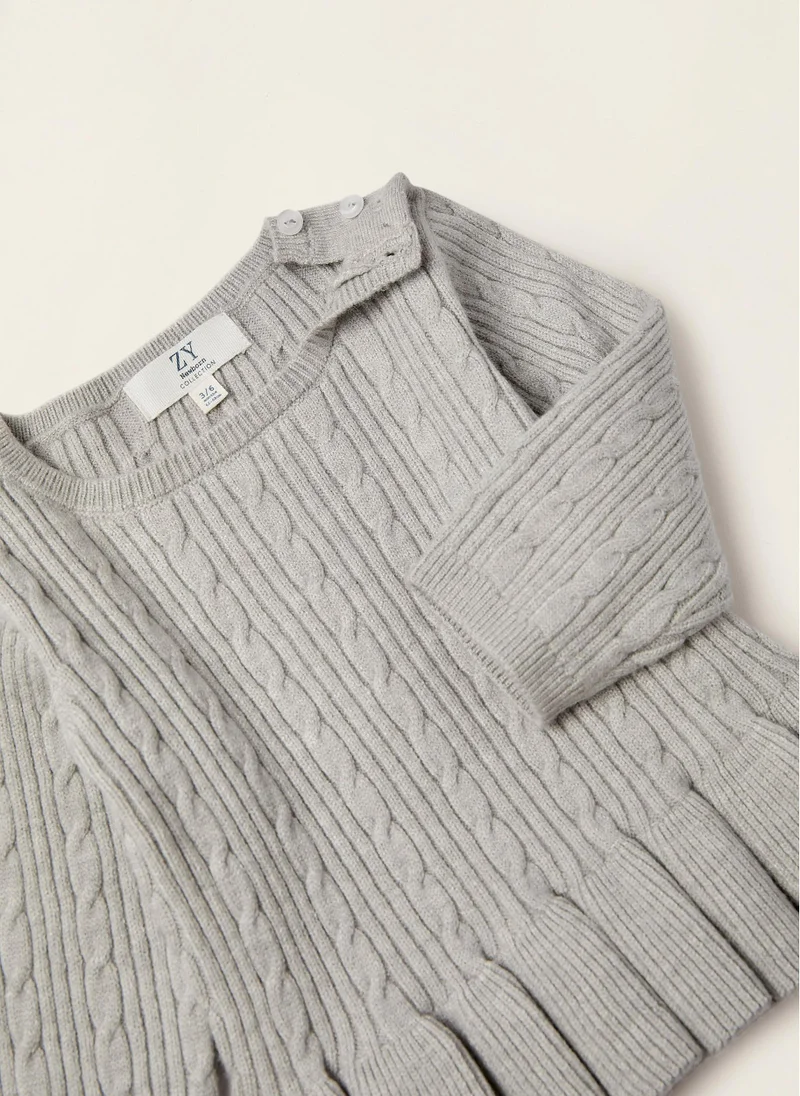 زيبي Ribbed Jumper with Twisted Knit for Newborn Baby Girls, Grey