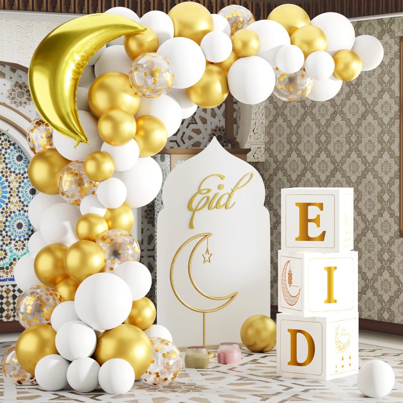 FengRise Eid Mubarak Decoration for Home 2026 89 White Gold Balloon Arch with Eid Mubarak Star BalloonsStar Moon Balloon BoxesRamadan Party Supplies Decorations for Ramadan Festival - Image 3