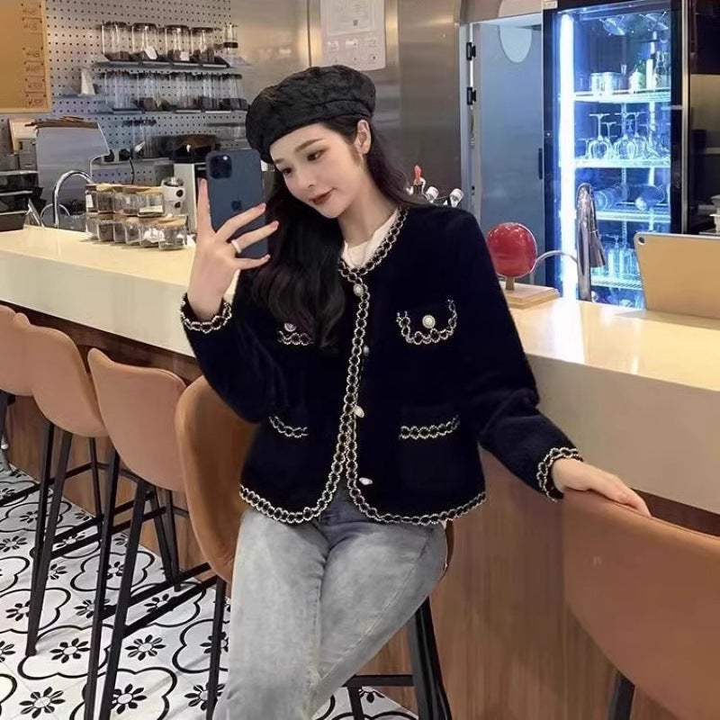 2024 ربيع وخريف وشتاء أسلوب جديد صغير عطر أنيق سهل المطابقة جاكيت أسلوب كوري كاردigan فضفاض من الصوف أسلوب المشاهير - Image 5