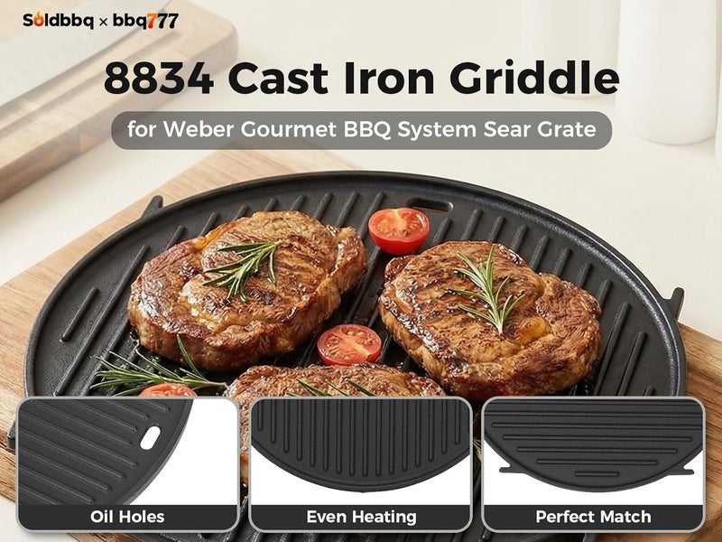 bbq777 صينية من الحديد الزهر بقياس 22 بوصة، مخصصة لنظام الشواء Weber Gourmet BBQ System Sear Grate، ولأجهزة الشواء Weber Original Kettle Premium/Charcoal Grill بقياس 22 بوصة، وأجهزة الدخان (Smokers) بقياس 22 بوصة، ولشبكات الشواء من نوع Weber Kettle Charcoal Grill بقطر 12 بوصة. - Image 3
