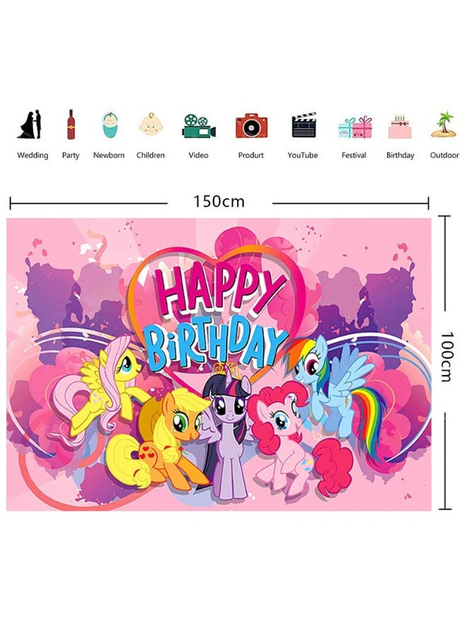 My Little Pony themed birthday party backdrop decoration cloth, suitable for children's birthday photography background props (Size: 150cmX100cm) - Image 5