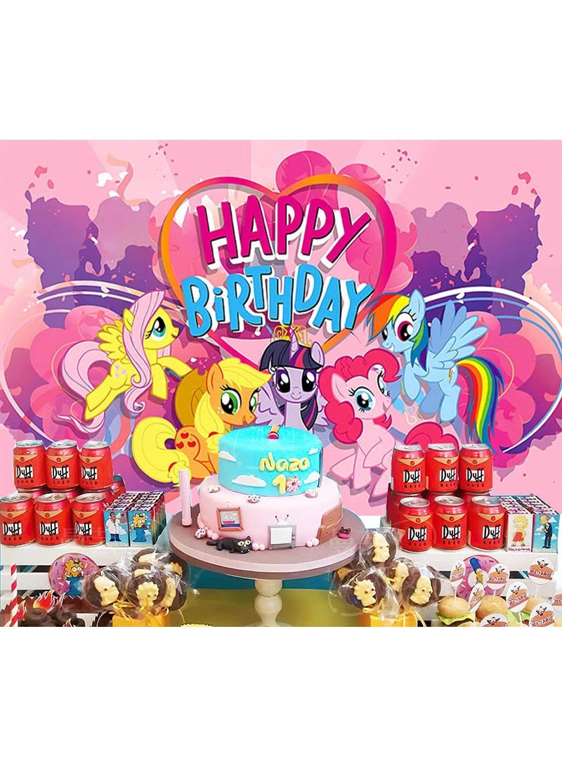 My Little Pony themed birthday party backdrop decoration cloth, suitable for children's birthday photography background props (Size: 150cmX100cm) - Image 2