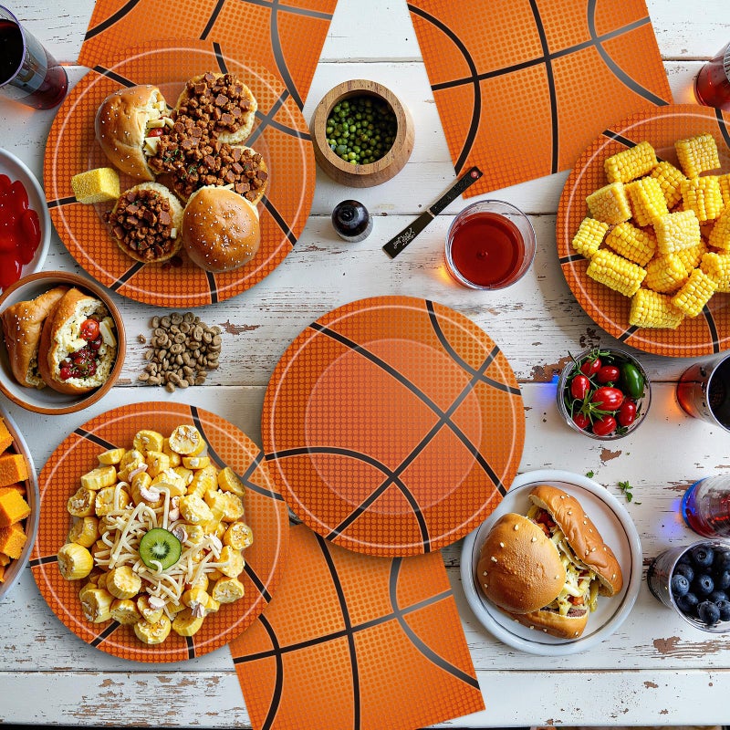 Litmitfu 40 Pcs Basketball Plates and Napkins Sets - Sports Birthday Party Supplies Tableware, Brown Disposable Paper Plates Napkins Kit for Basketball Birthday Party Decorations Table Decor, Serves 20 - Image 2