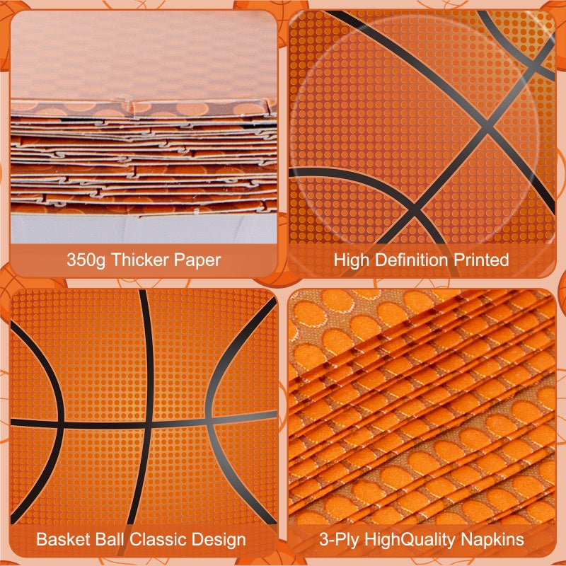 Litmitfu 40 Pcs Basketball Plates and Napkins Sets - Sports Birthday Party Supplies Tableware, Brown Disposable Paper Plates Napkins Kit for Basketball Birthday Party Decorations Table Decor, Serves 20 - Image 4