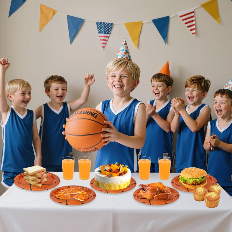 Litmitfu 40 Pcs Basketball Plates and Napkins Sets - Sports Birthday Party Supplies Tableware, Brown Disposable Paper Plates Napkins Kit for Basketball Birthday Party Decorations Table Decor, Serves 20 - Image 5