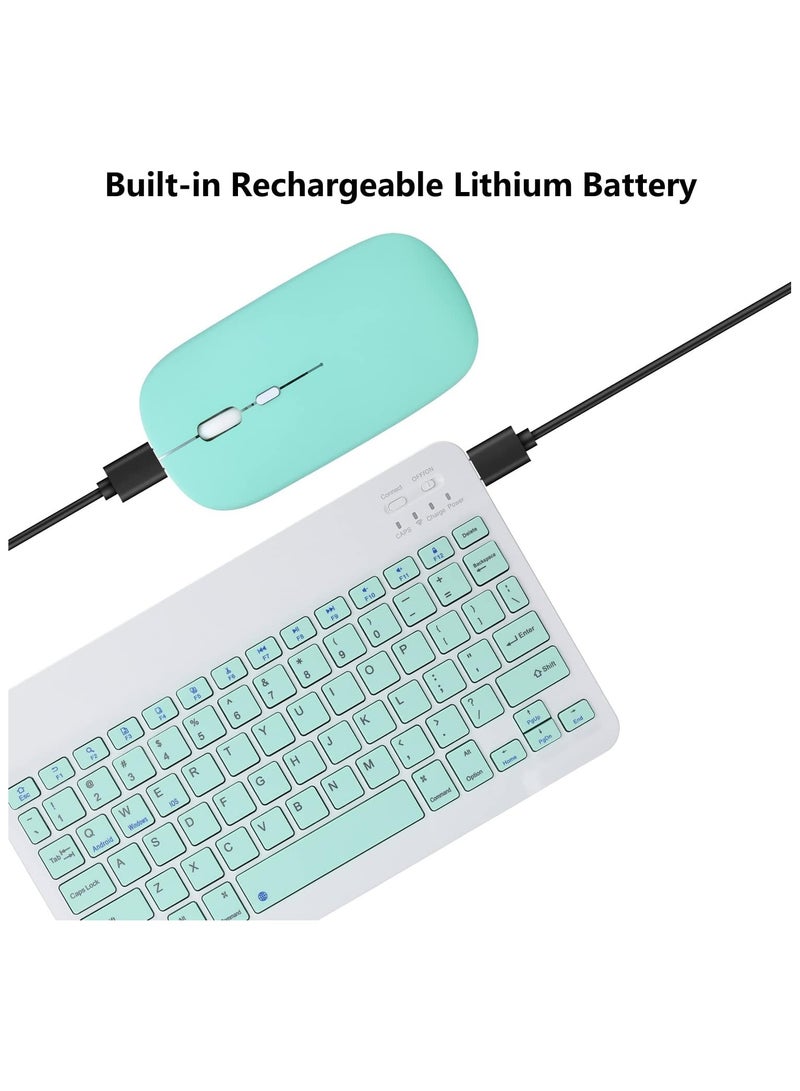 Rechargeable Bluetooth Keyboard and Mouse Combo Ultra-Slim Portable Compact Wireless Mouse Keyboard Set for Android Windows Tablet Cell Phone iPhone iPad Pro Air Mini, iPad OS/iOS 13 and above (Green)