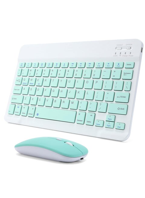 Rechargeable Bluetooth Keyboard and Mouse Combo Ultra-Slim Portable Compact Wireless Mouse Keyboard Set for Android Windows Tablet Cell Phone iPhone iPad Pro Air Mini, iPad OS/iOS 13 and above (Green)