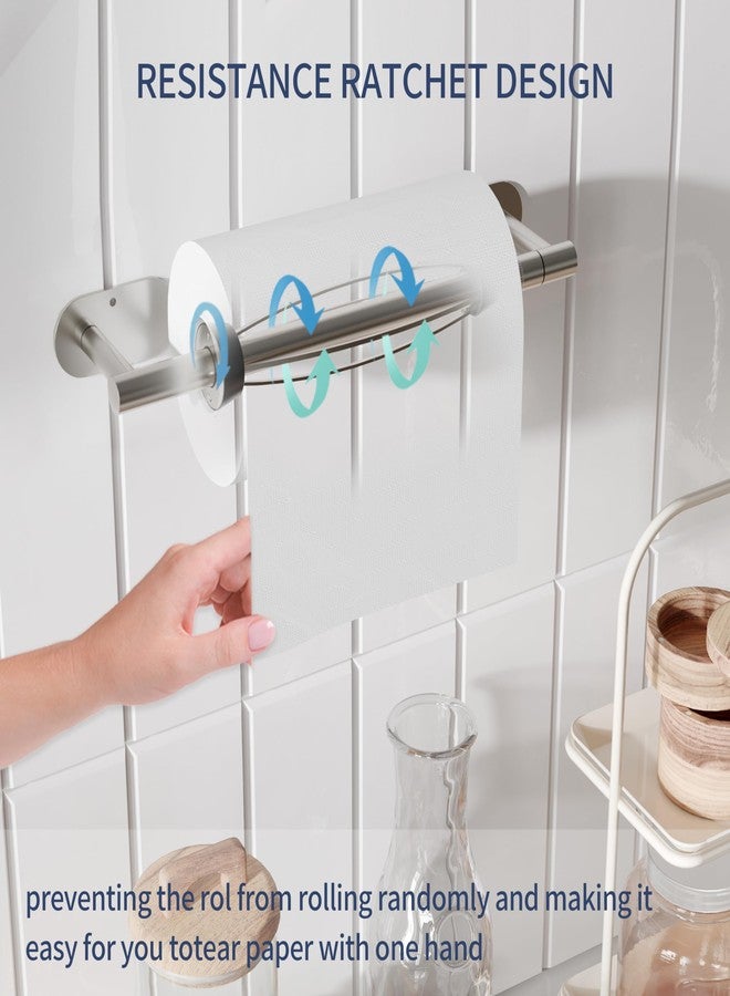 WZRUA Paper Towel Holder Under Cabinet, Single Hand Operable Roll Holder with Damping Effect,Self-Adhesive or Drilled SUS304 Stainless Steel for Kitchen Bathroom,Brushed Nickel - Image 2