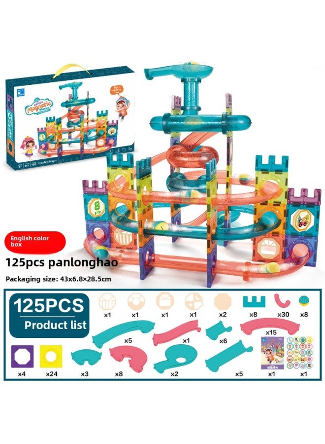 One Piece Magnetic Light Ball Track Building Blocks DIY Three-dimensional Magnetic Piece Children's Building Blocks Toy-Color:[Panlong] Magnetic Ball Building Blocks-English Color Box (125 Pieces) 1482G  - Image 1