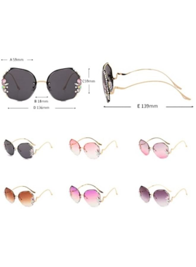 Women Rhinestone Sunglasses, UV Protection Large Crystal Sun Glasses, Female Shades Party Eyewear With Cases,Blue & Pink - Image 2