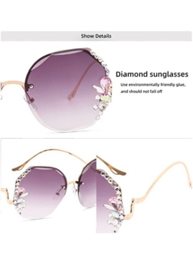 Women Rhinestone Sunglasses, UV Protection Large Crystal Sun Glasses, Female Shades Party Eyewear With Cases,Blue & Pink - Image 3
