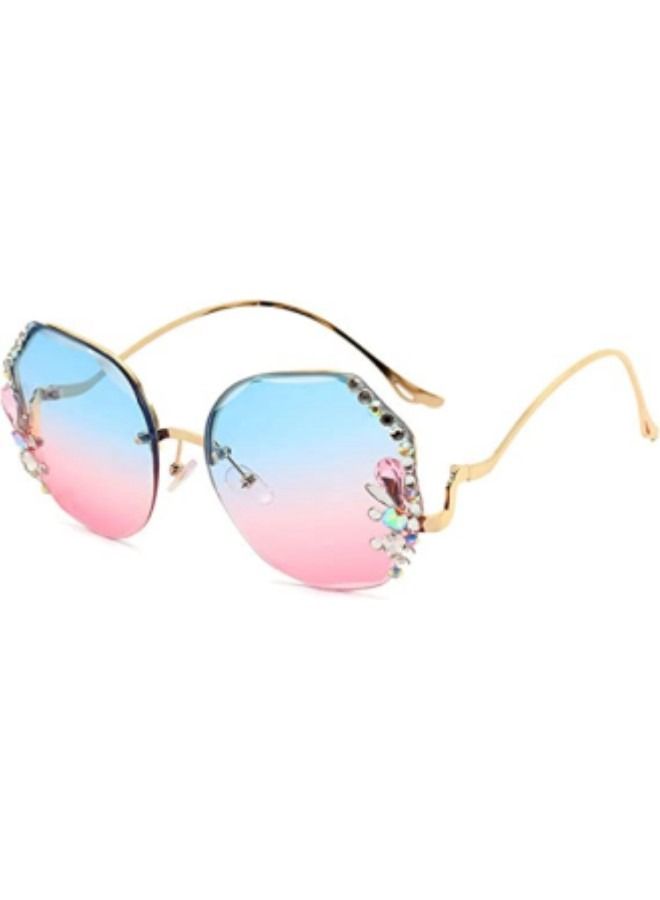 Women Rhinestone Sunglasses, UV Protection Large Crystal Sun Glasses, Female Shades Party Eyewear With Cases,Blue & Pink - Image 1
