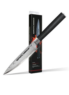 Samura Samura Damascus Utility Knife | 5 Inch Blade | Ergonomic G-10 handle with  Steel Bolster | Damascus Steel Blade | Durable | Better Control | Precision Cutting  - Image 1
