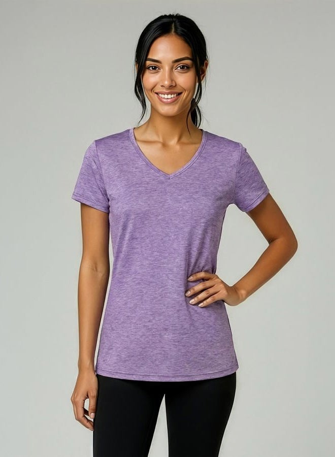 REALESSENTIALS 5-Pack Women's Short Sleeve V-Neck Activewear T-Shirt Dry-Fit Moisture Wicking Perfomance Yoga Top (Available in Plus Size), Set 7, M - Image 2